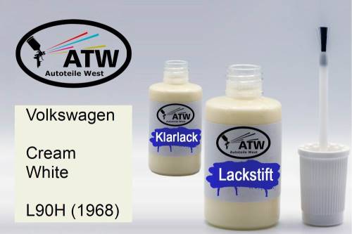 Volkswagen, Cream White, L90H (1968): 20ml Lackstift + 20ml Klarlack - Set, von ATW Autoteile West.